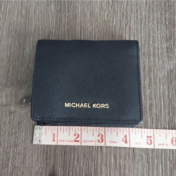 Michael Kors MK Jet Set Travel Saffiano Leather Flap Card Holder Wallet Black - Picture 6 of 7